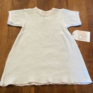 Paty 3mo. gorgeous white w/ Pink trim dress, made in America, cotton/ poly blend